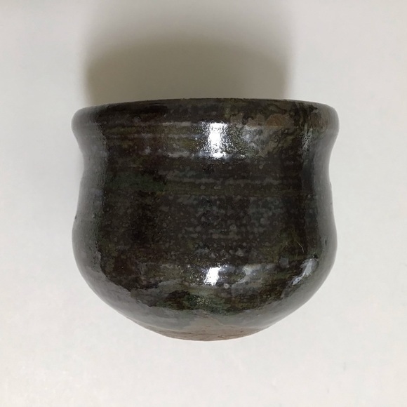 Studio Art Pottery Tea Bowl Sake Cup Handmade Green Glaze Brown Signed Vintage - Picture 12 of 16